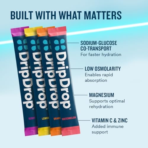 DripDrop Hydration Bold Tropical Variety Bundle Electrolyte Packets, 32 Ct | Watermelon, Berry, Lemon, Orange, Mango, Açaí, Passion Fruit & Piña Colada; Single Serve Powder Drink Mix; 3X Electrolytes