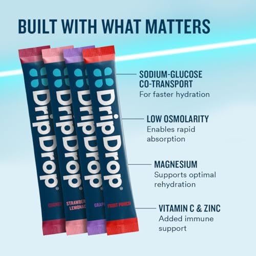 DripDrop Hydration Bold & Juicy Variety Bundle Electrolyte Packets, 32 Ct | Grape, Fruit Punch, Strawberry Lemonade, Cherry, Watermelon, Berry, Lemon, Orange; Single Serve Powder Drink Mix