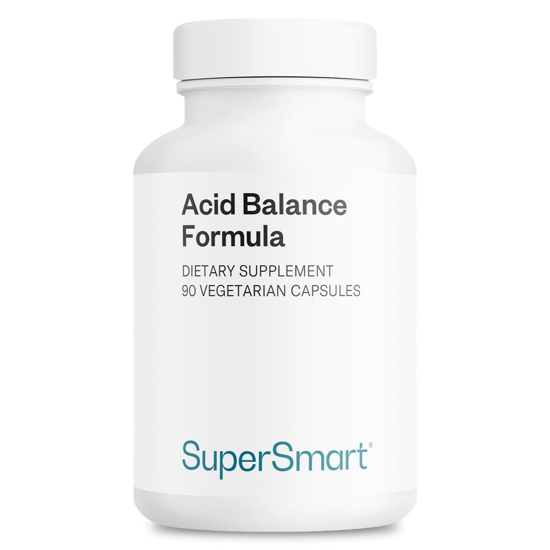 Supplement bottle labeled 'Acid Balance Formula' by SuperSmart on a white background