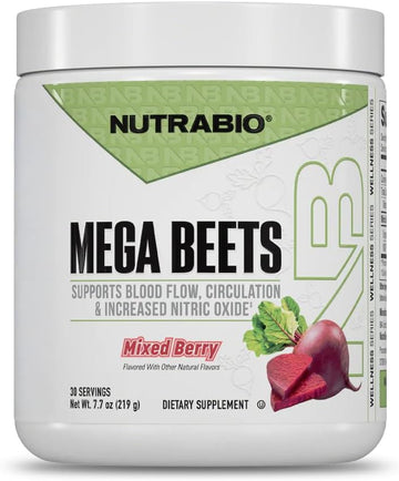 NutraBio Mega Beets Organic Beet Root Powder Nitric Oxide Superfood, NO3-T Nitrates and Antioxidants - Supports Performance, Circulation, Blood Flow, Overall Health - 30 Servings