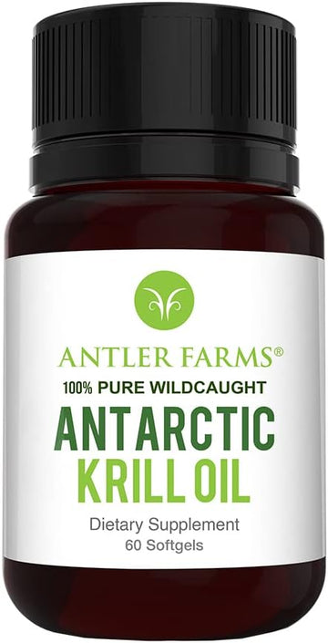 Antler Farms Wild Caught Antarctic Krill Oil - 60 Softgels | 100% Pure Antarctic Krill Oil from Cold, Pristine Waters, Clean, Omega-3 EPA + DHA Supplement w/Astaxanthin, Rapid Absorption