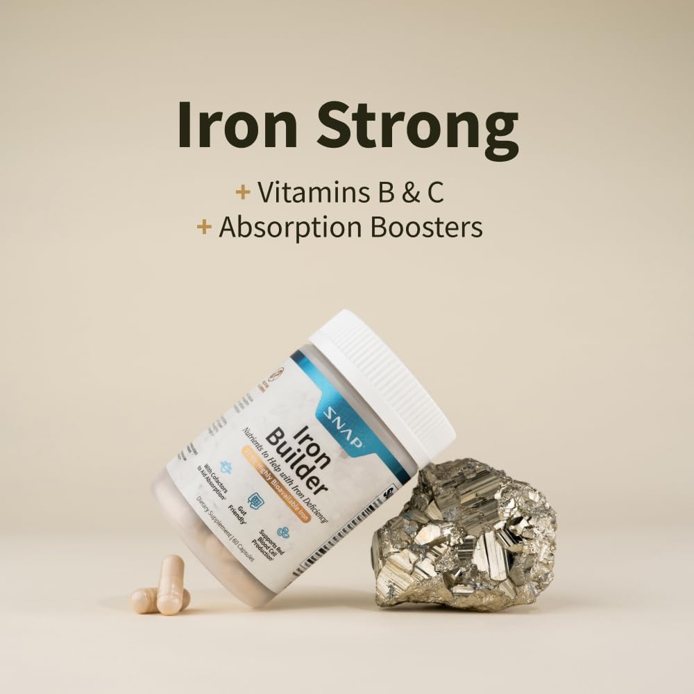 Snap Supplements Natural Iron Builder Supplements, 60 Vegan Capsules