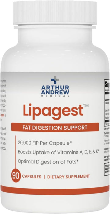 Arthur Andrew Medical, Lipagest, Lipase Enzyme, 20,000 FIP | Highly Potent Lipase Enzyme 20,000 FIP. Optimal Digestion of Fats - No Gallblader & Keto Support