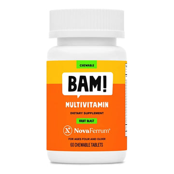 NovaFerrum BAM Chewable Multivitamin for Kids & Adults Ages 4 and Above – Fruit Blast Flavor – 60 Chewable Tablets NovaFerrum