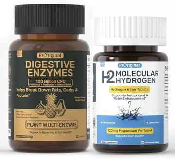 12 PPM H2 Hydrogen Tablets & Multi Enzyme Capsules with Probiotics | Daily Supplement Routine | 2 Items