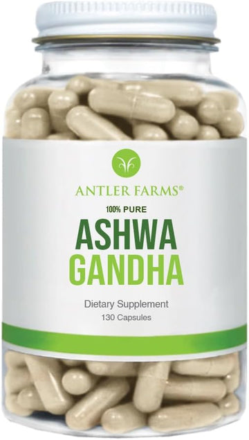 Antler Farms Ashwagandha Root & Extract - 130 Capsules, 1200mg | 100% Pure Organic Ashwagandha Capsules, Standardized to 5% Withanolides, Enhances Mental Performance, Energy, and Immunity