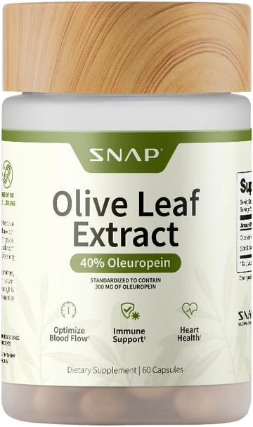 Snap Supplements Olive Leaf Extract with Oleuropein, 60 Capsules | Standardized to 40% Oleuropein, Antioxidant-Rich, Supports Blood Flow & Healthy Digestion