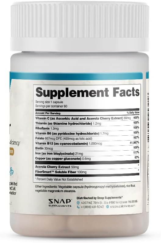 Snap Supplements Natural Iron Builder Supplements, 60 Vegan Capsules