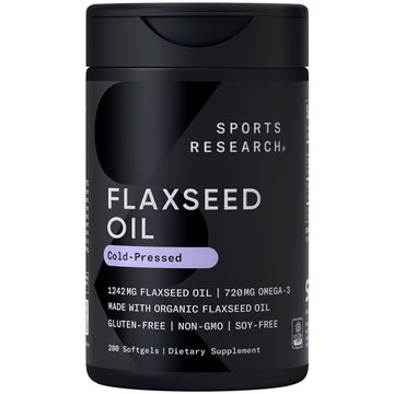 Sports Research Organic Flaxseed Oil Softgels 1242mg - Plant Based Omega 3 Supplement with 720mg ALA for Women & Men - Non-GMO, Soy & Gluten Free (200 Count) Sports Research buy supplements Au