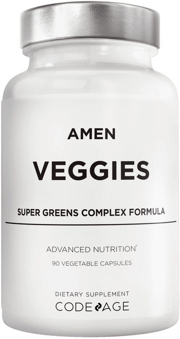 Amen Veggies, Daily Veggies Vitamins Supplement, Vegetables Vegan Blend & Whole-Food Raw Greens Multivitamin Capsules, Mushroom Complex, Superfood, Minerals, Green Vegetable Nutrients, Non-GMO, 90 ct AmenBuy Supplements Australia
