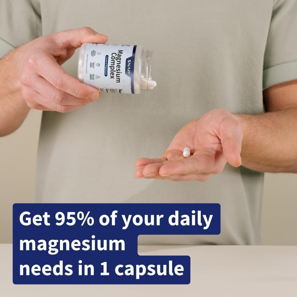 Snap Supplements Triple Magnesium Complex for Women & Men, 60 Capsules | 3-in-1 Magnesium Supplement: Bisglycinate, Citrate & Oxide, Sleep & Muscle Support, Chelated for High-Absorption, Vegan