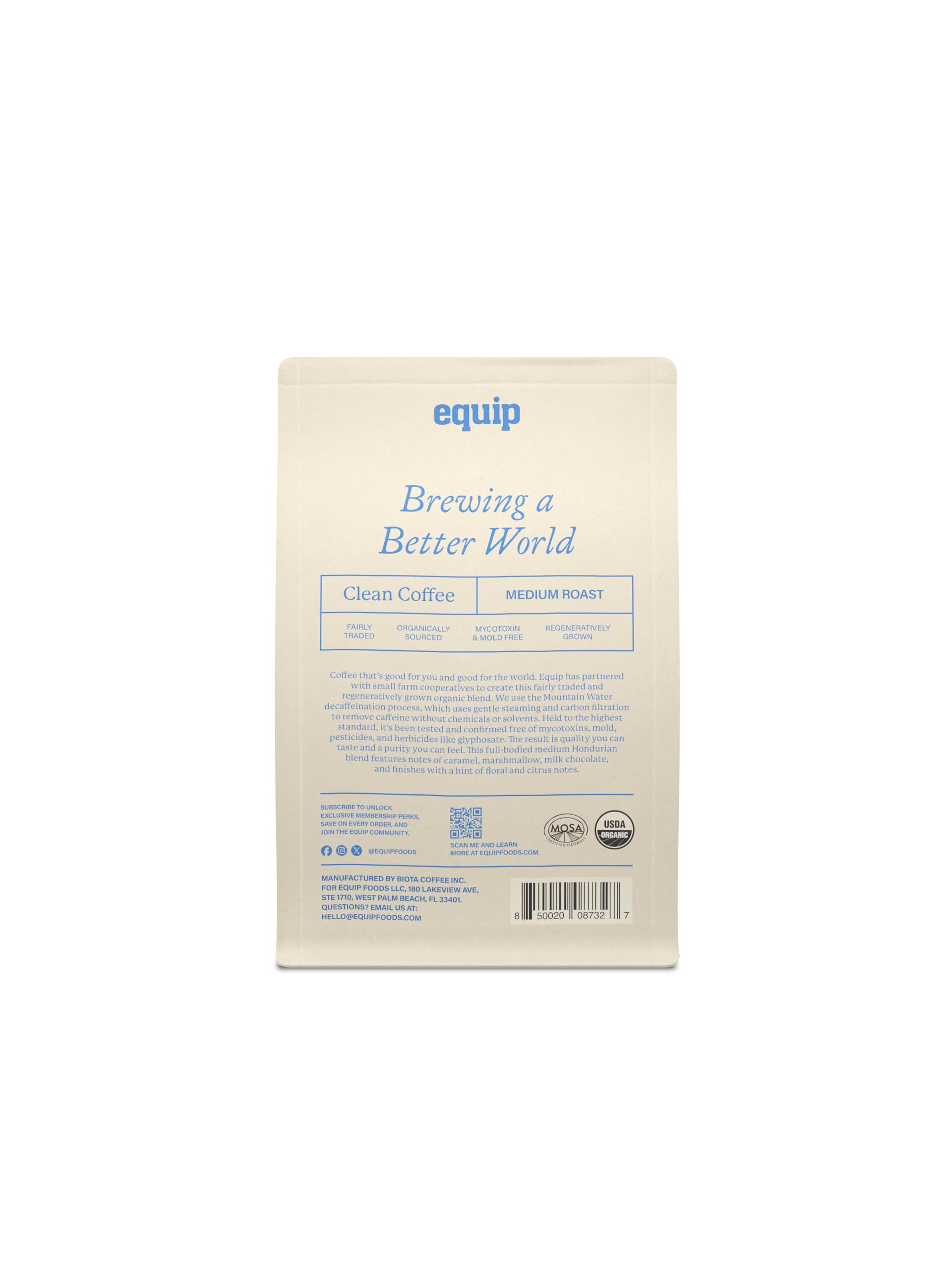 Equip Foods Clean Coffee | Gold Standard, Certified Organic, Fair Trade, Regenerative | Medium Roast, Whole Bean, Nicaragua | Brown Sugar+Chocolate+Citrus