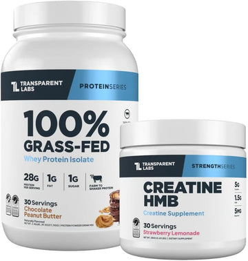 Transparent Labs Grass-Fed Whey Protein Isolate (30 Servings, Chocolate PB) & Creatine HMB (30 Servings, Strawberry Lemonade)