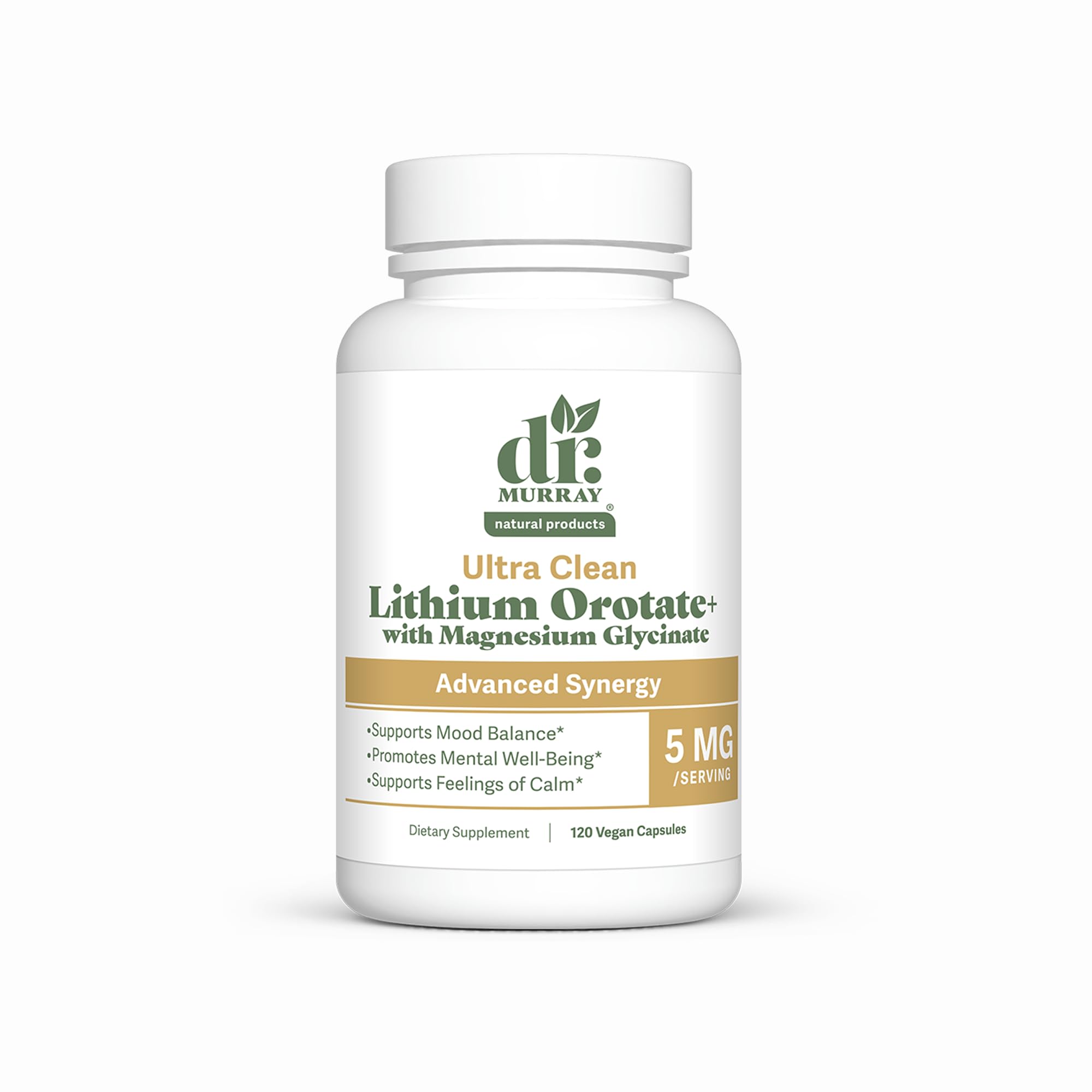 Dr. Murray's Ultra Clean Lithium Orotate with Magnesium Glycinate - 5mg Lithium | Vegan Capsules | Mood & Cognitive Support | Neurological Wellness Formula | 60 Count