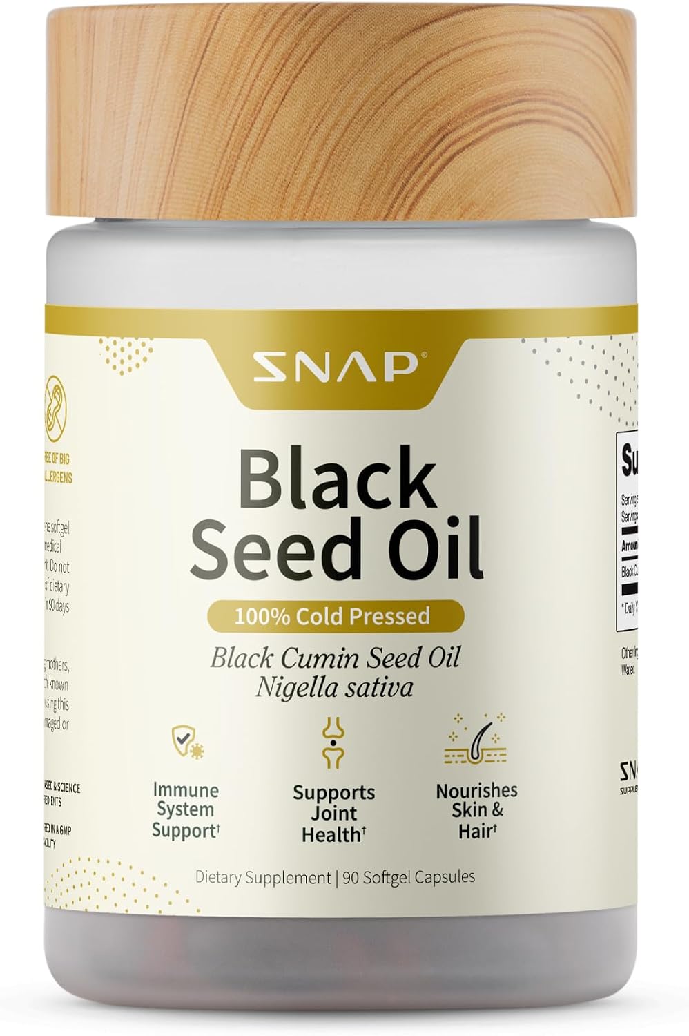 Snap Supplements Black Seed Oil for Immune Health, 90 Softgel Capsules | 100% Cold Pressed Black Cumin Seed Oil, Supports Immune Health, Detox, Skin, Hair, Joints & Overall Wellness