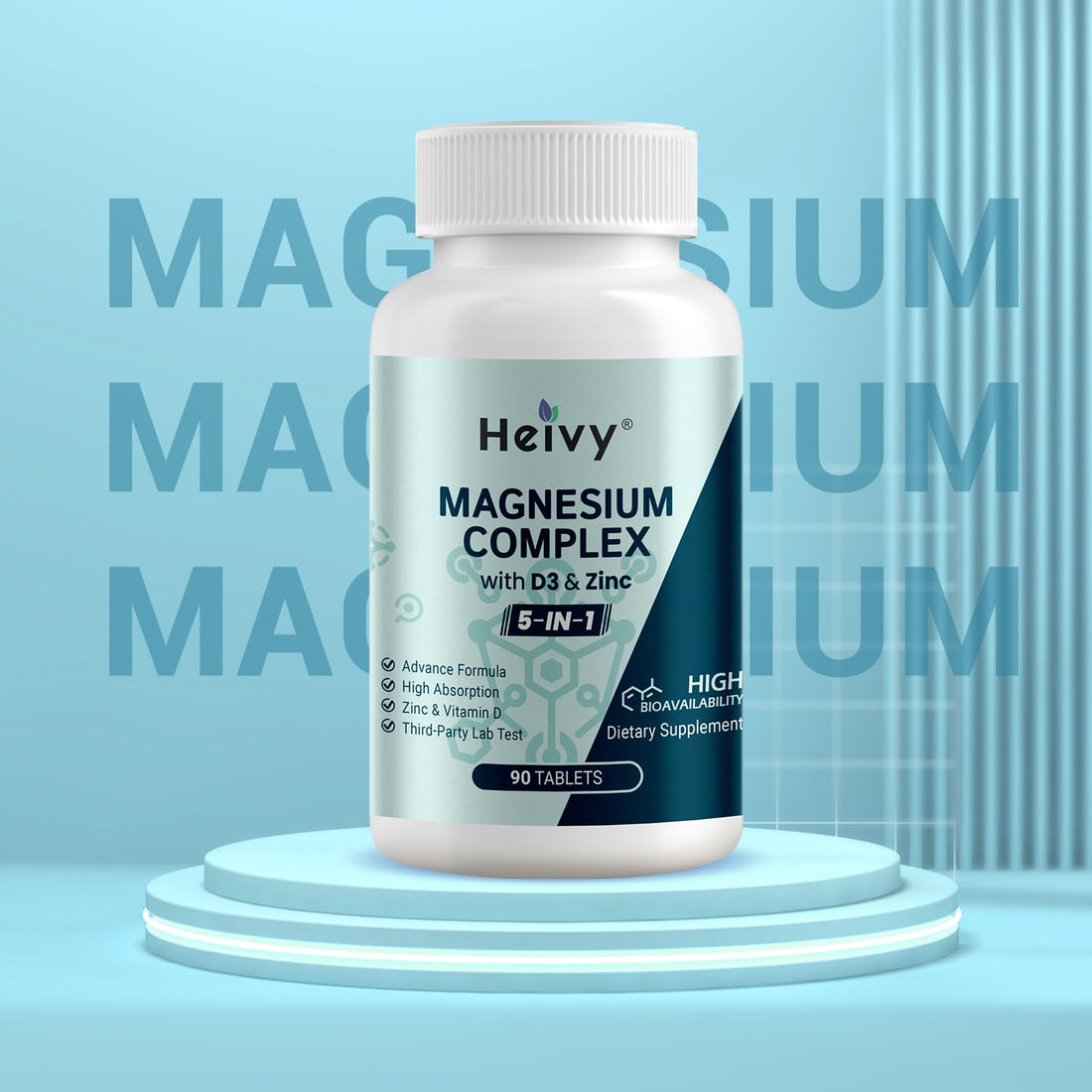 Heivy Magnesium Complex supplement bottle on a white background