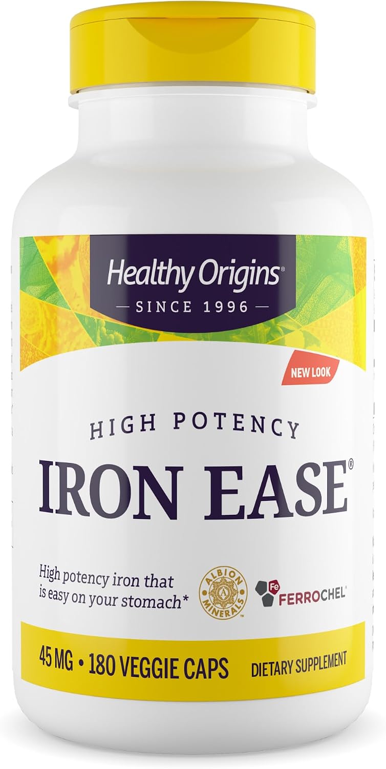 Healthy Origins Iron Ease Ferrochel 45 mg, 180 Veggie Caps