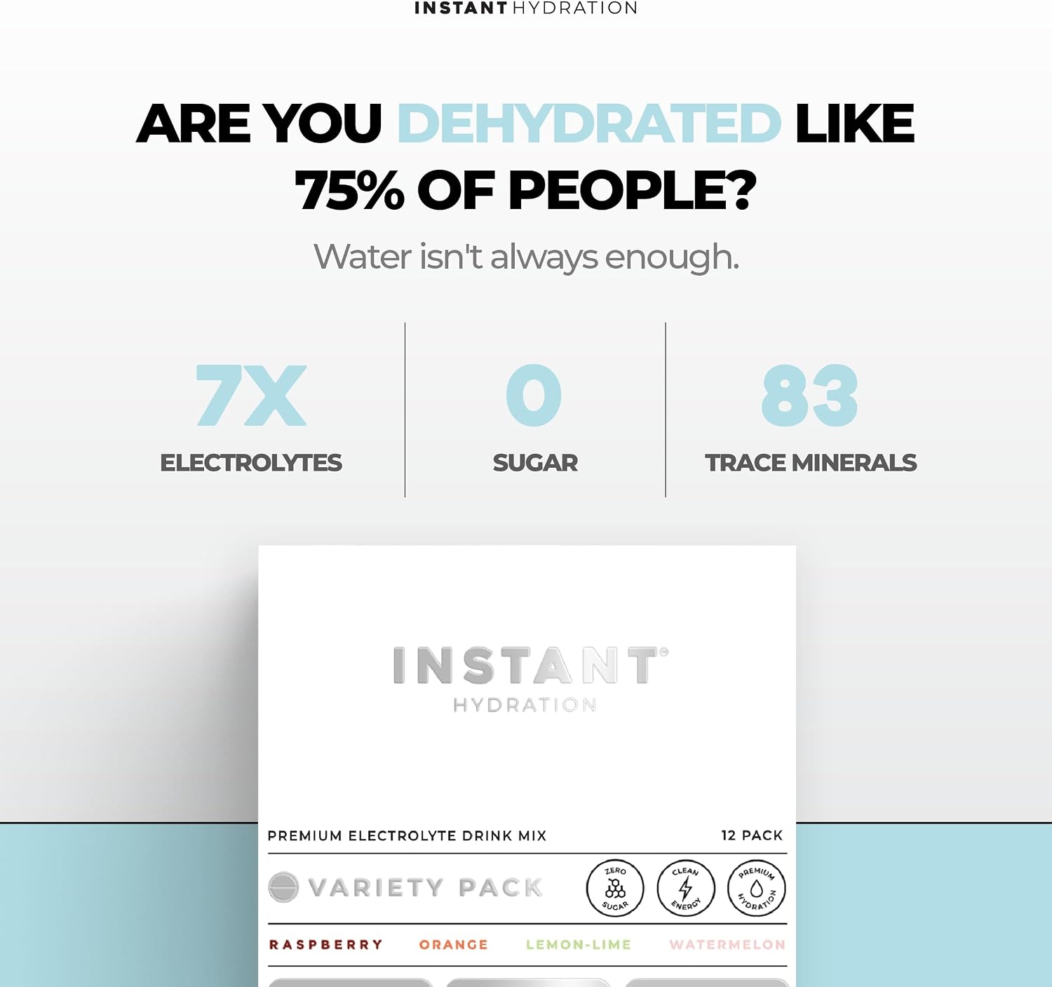 Instant Hydration Electrolytes Powder Packets - Variety Pack - Zero Sugar - Keto, Vegan, Gluten-Free, Non-GMO - Boost Recovery, Brain Function, Muscle & Tissue Health - 12 Sticks