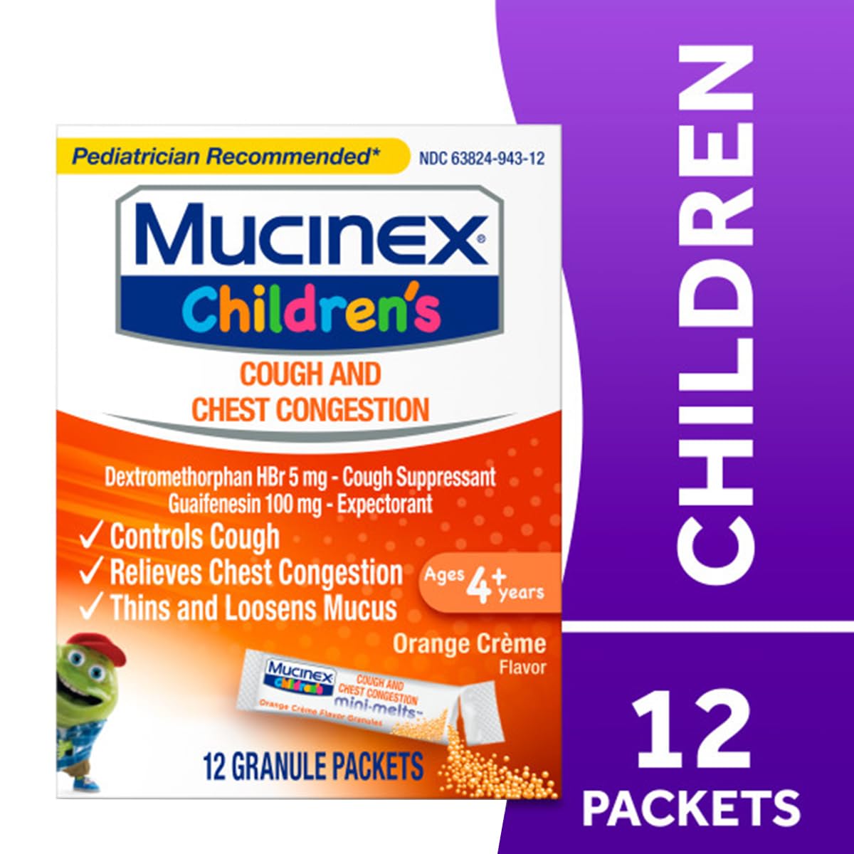 Mucinex Children's Chest Congestion Expectorant and Cough Suppressant Mini-Melts, Orange Cream, 12 Count (Packaging May Vary) Mucinex buy supplements Au