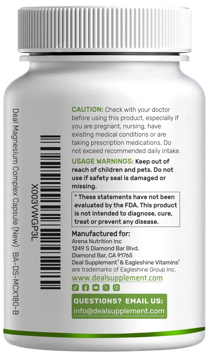Supplement bottle labeled 'magnesium 10-in-1 complex' with branding on a white background