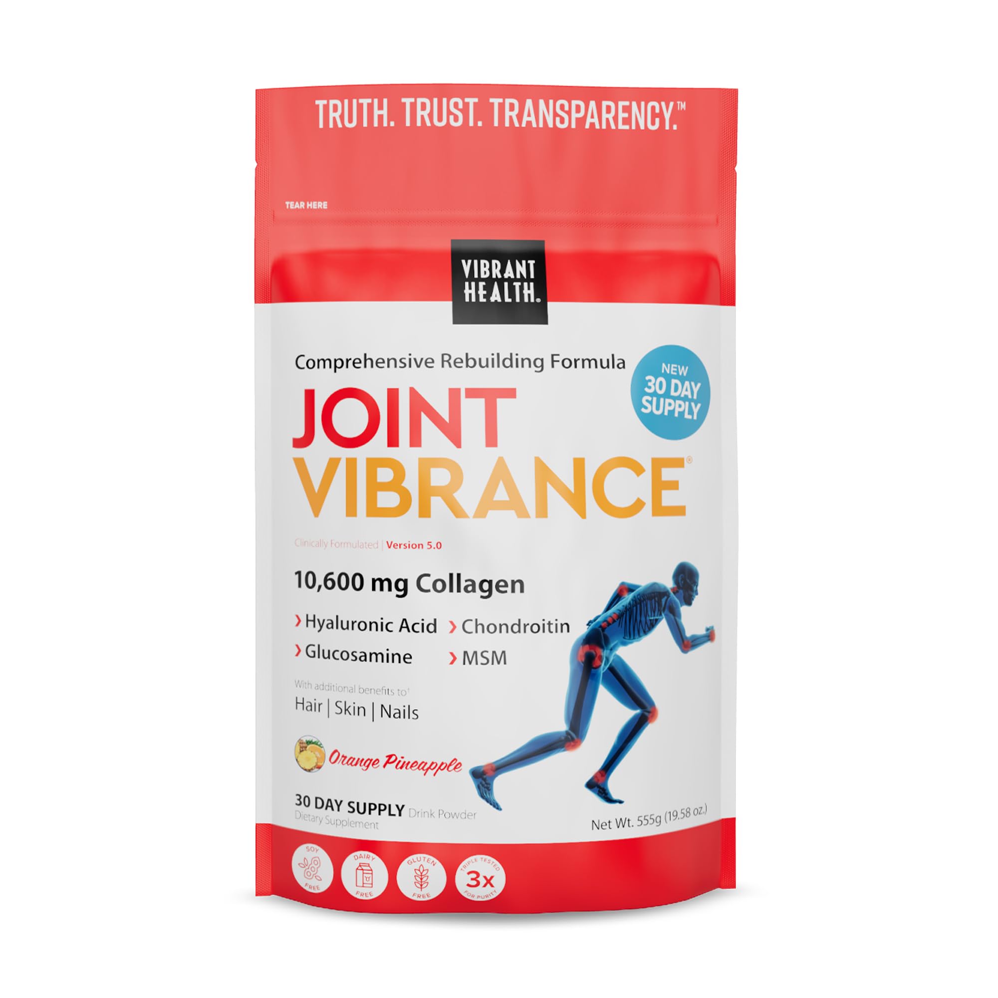 Vibrant Health, Joint Vibrance, Comprehensive Joint and Cartilage Support, Orange Pineapple, 21 Servings