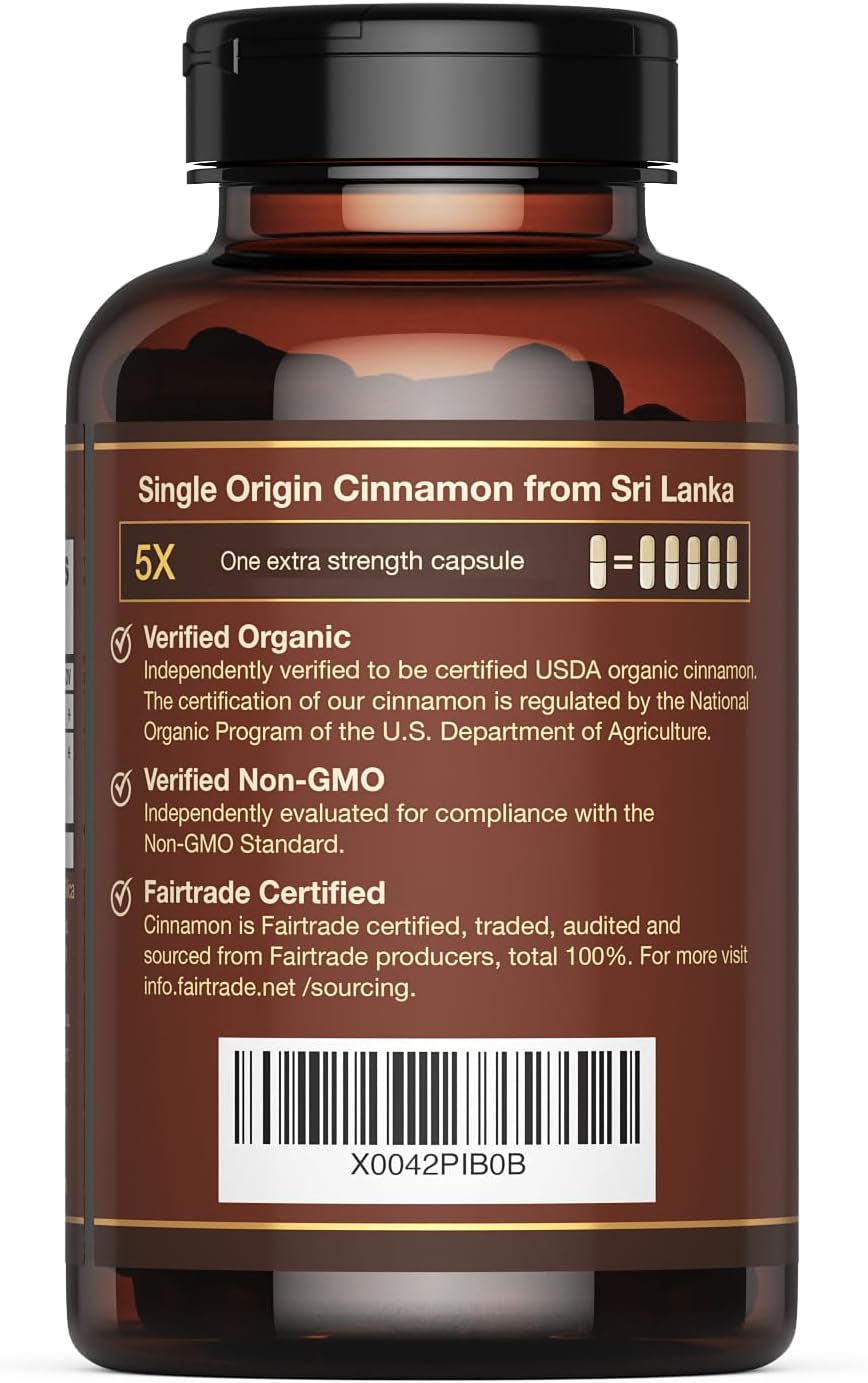 CinnaGuard™ Organic Ceylon Cinnamon Capsules, Extra Strength – 120 Count | USDA Certified Supplement, Premium Grade Clean Extract, Non-GMO, Gluten Free, 4 Month Supply, Made in the USA (GMP)