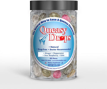 Three Lollies Queasy Drops- Supports Motion Sickness Relief. Also Pregnancy & Morning Sickness Relief. Stomach Settle Drops Assorted 48 Count