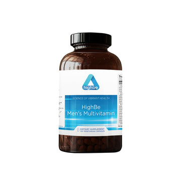 Bottle of HighBe Men's Multivitamin on a white background