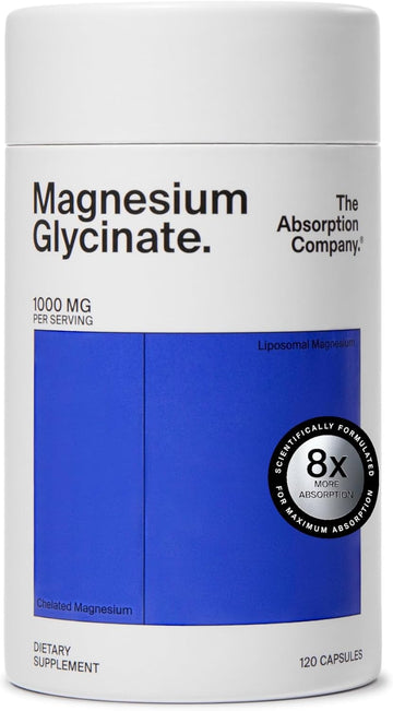 The Absorption Company Magnesium Glycinate 1000mg - 120 Liposomal Capsules | Liposomal Magnesium Bisglycinate, Max Absorption & Extra Strength for Relaxation, Non-Laxative, Vegan Calming Supplement