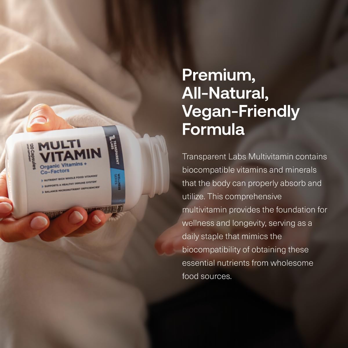 Transparent Labs Daily Multivitamin for Women - Whole-Food-Based Multivitamin for Men, Vegan, Clean, Organic Vitamin Supplement w Vitamins, Lutein, Biotin, Folate & Magnesium - 120 Capsules