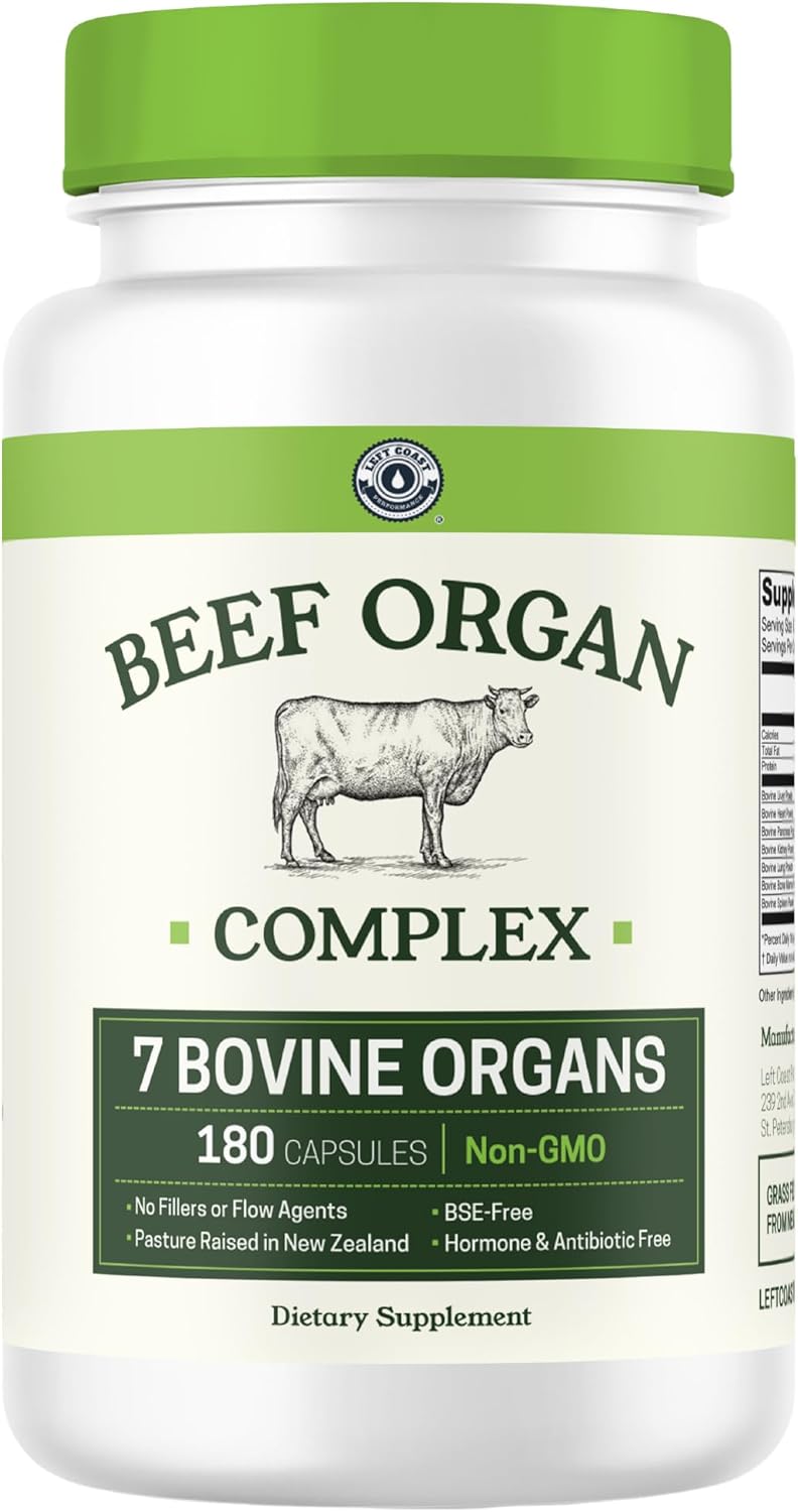 Left Coast Performance Grass Fed Beef Organ Supplement + Bovine Blood and Beef Liver Supplement - 100% Grass Fed, New Zealand Pasture Raised - No Fillers, Hormone & Antibiotic Free