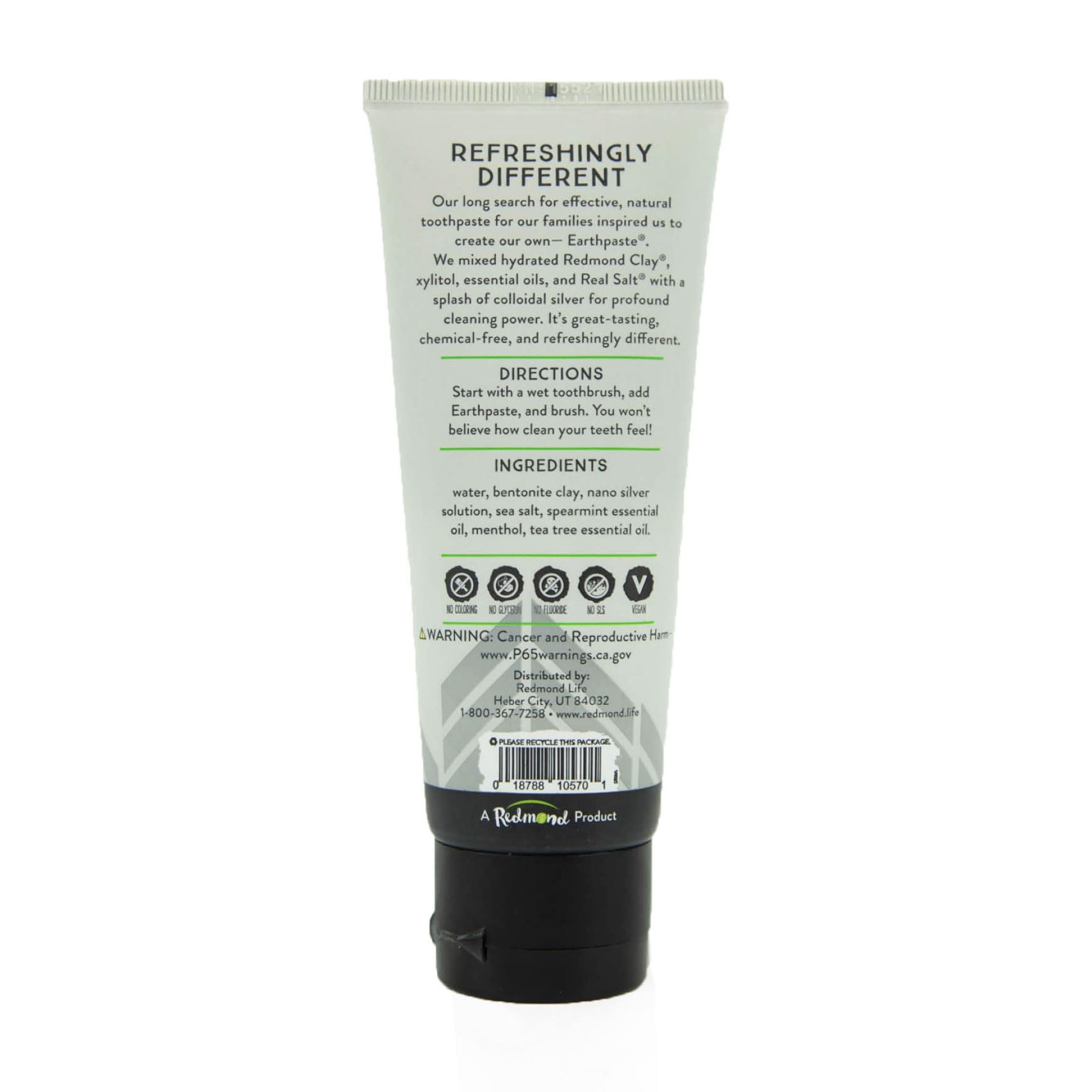 Redmond Earthpaste with Silver - Natural Non-Fluoride Toothpaste, 4 Ounce Tube (Peppermint)