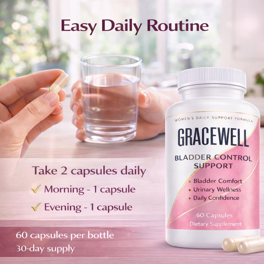 Supplement bottle labeled 'Gracewell' for bladder control support on a white background