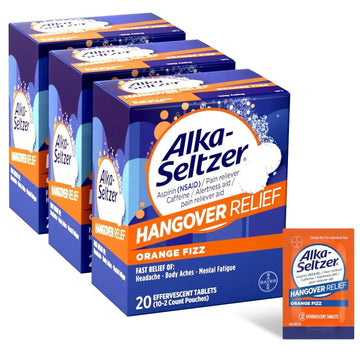Alka-Seltzer Hangover Relief Tablets, Fast Relief Starts In About 15 Minutes for Headaches, Body Aches & Mental Fatigue, Bachelorette & Bachelor Party Packs 60 Count (3 Boxes, 20 Tablets Each) Alka-SeltzerBuy Supplements Australia