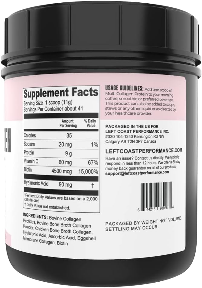 Left Coast Performance Chocolate Bone Broth and Multi Collagen Powder for Joint, Hair, Skin, and Nails Support