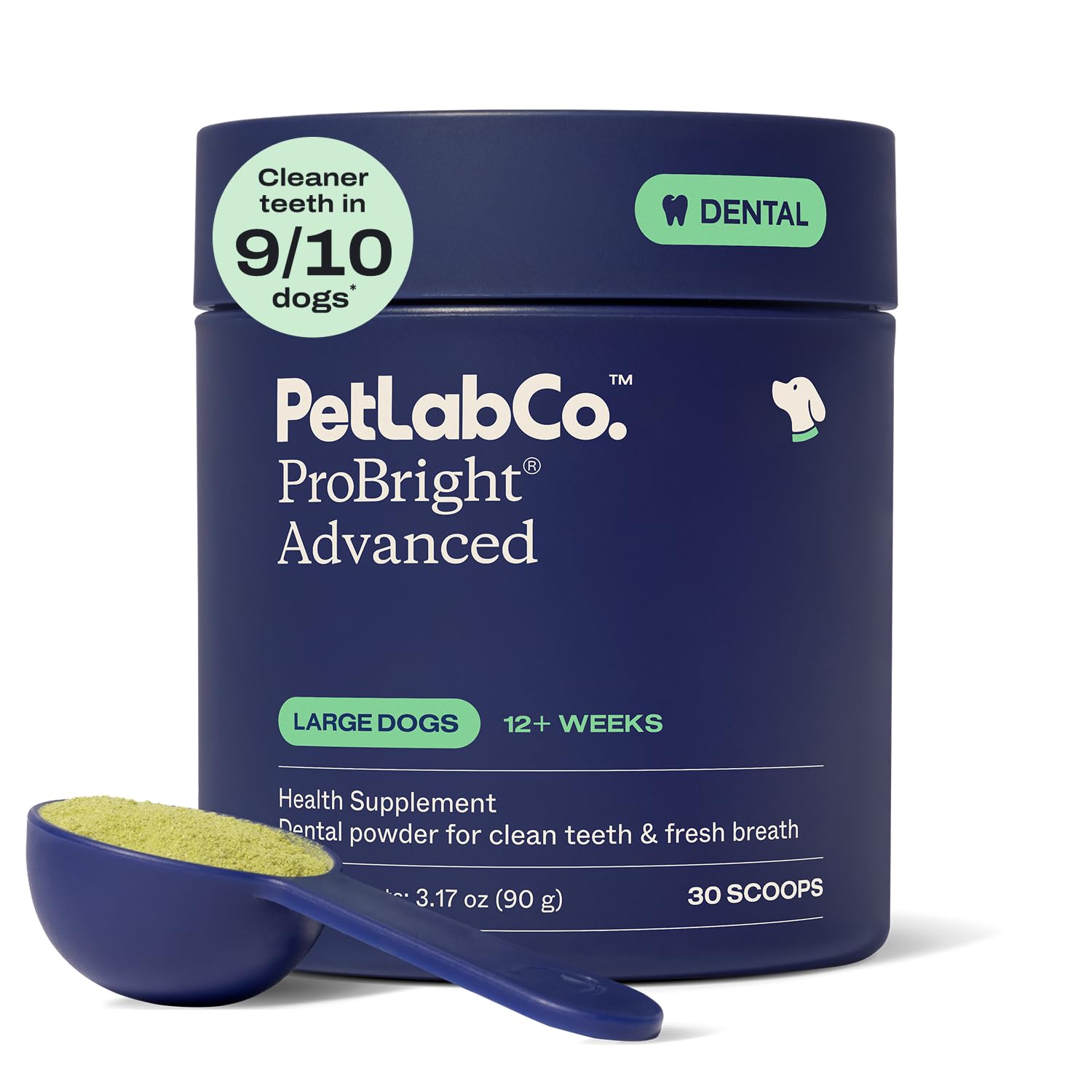PetLab Co. ProBright Advanced Dental Powder, Small Dogs, 30 Scoops | Three-Time Award-Winning* formula shown to support tartar reduction and fresh breath in 28 days, One scoop daily