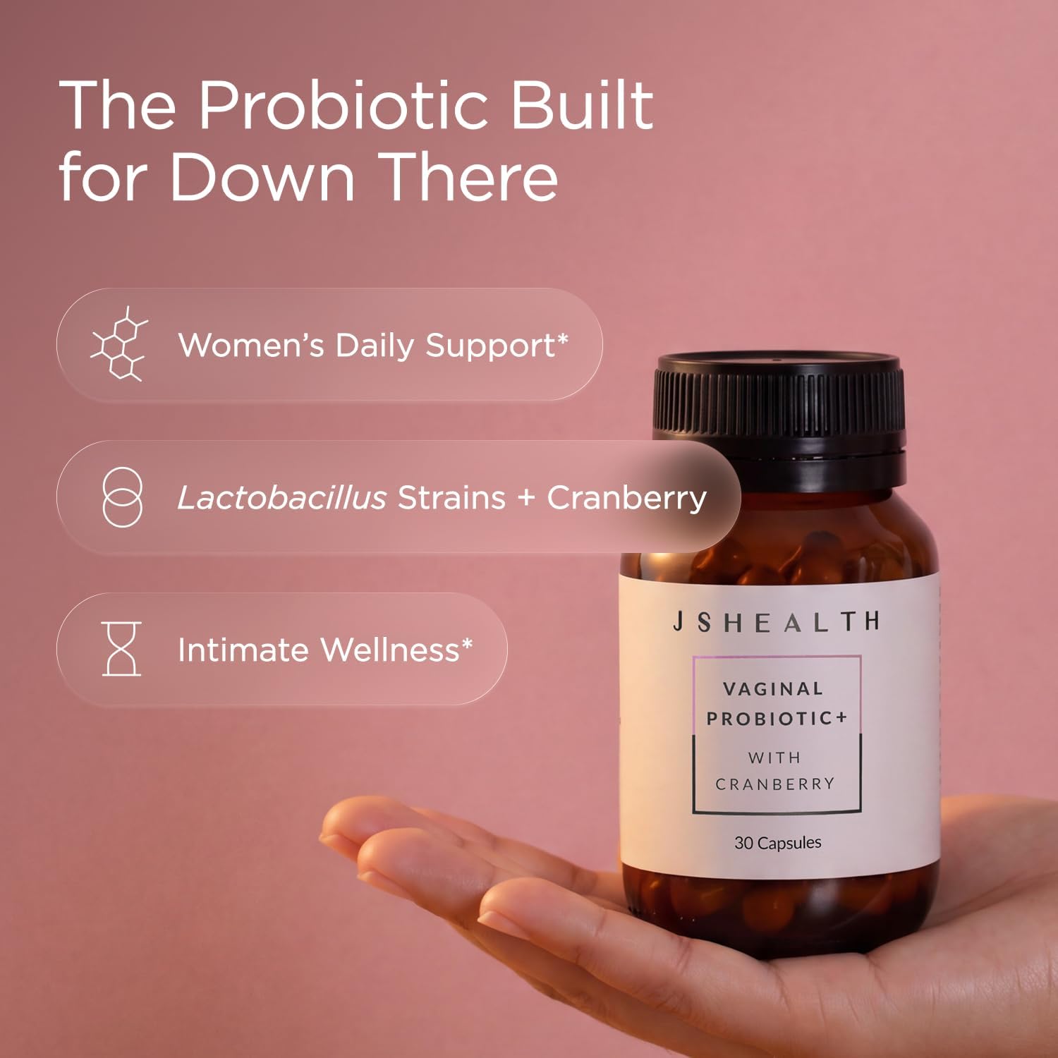 JSHealth Vaginal Probiotic for Women. Shelf-Stable Probiotic for Urinary and Vaginal Health. Cranberry and Lactobacillus Strains. Nutritionist-Formulated (30 Capsules)