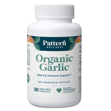 Pattern Wellness Odorless Organic Garlic Extract 20:1 with Allicin – Supports Circulatory & Immune Health – Non-GMO, Gluten Free, Vegan - 30 Capsules | 20:1 Garlic Extract with Allicin – Supports Circulatory & Immune Health – Non-GMO, Gluten Free & Vegan