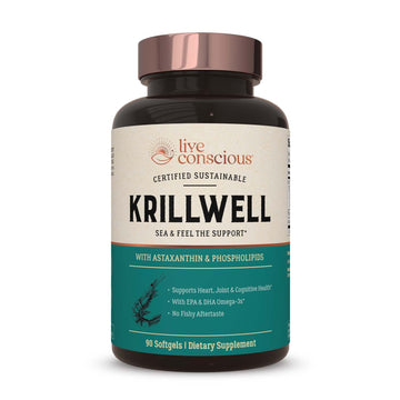 Live Conscious KrillWell, Joint, and Cognitive Support | Certified Sustainable Krill Oil 2X More Effective Than Fish Oil - 30 Day Supply