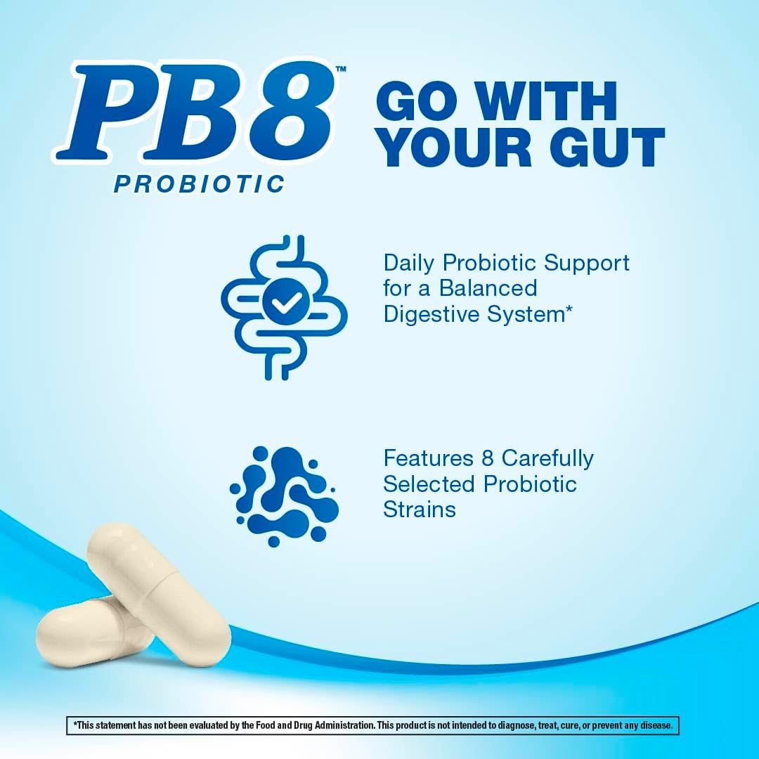 PB8 Probiotic | 14 Billion CFU | 120 Capsules | 8 Strains | for Women and Men | Gluten, Soy, and Milk Free Supplement