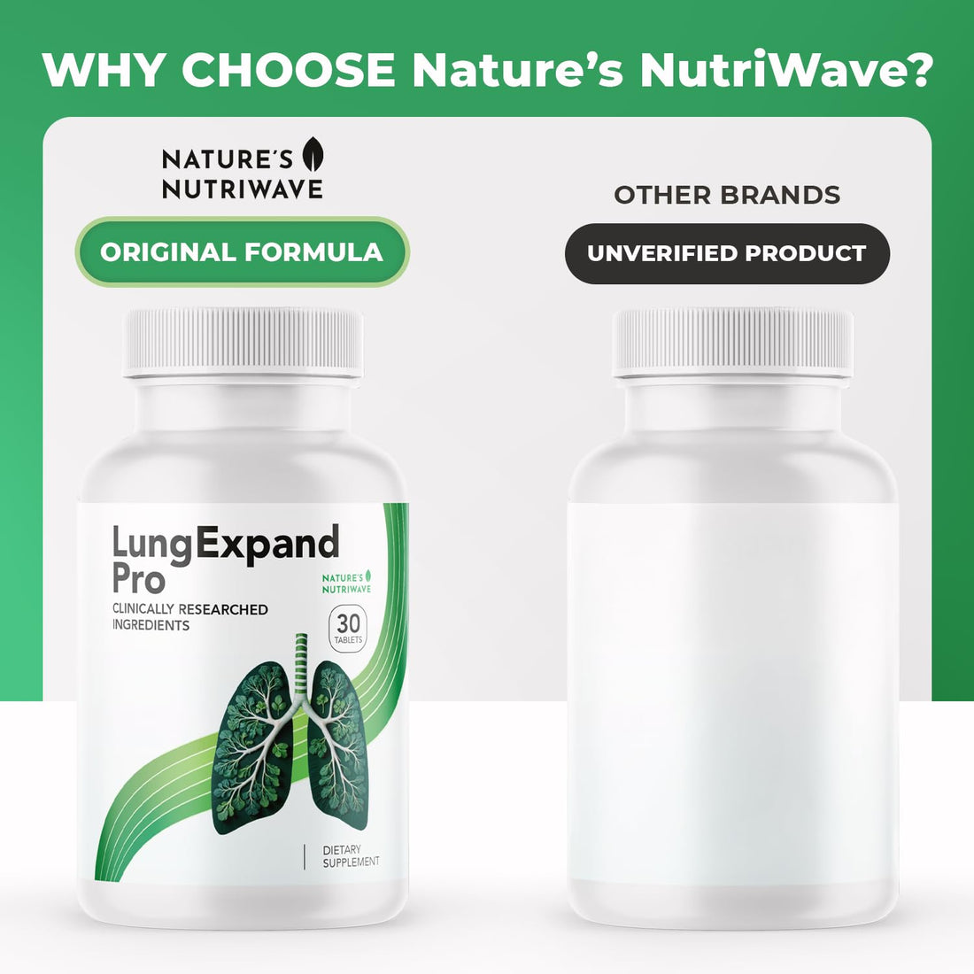 LungExpand Pro dietary supplement bottle with nature-themed design on a white background