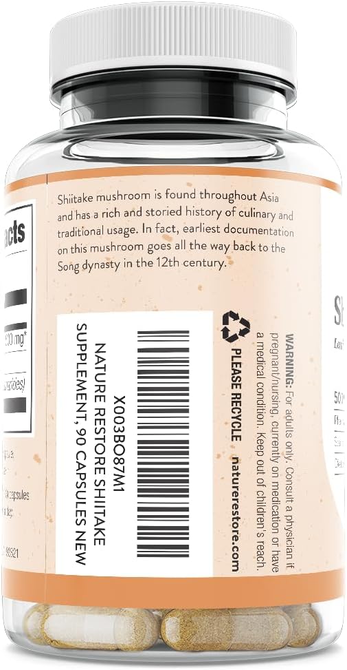 Nature Restore Shiitake Mushroom Extract Supplement, 90 Capsules, High 30% Polysaccharide Concentration, Non-GMO, Gluten Free