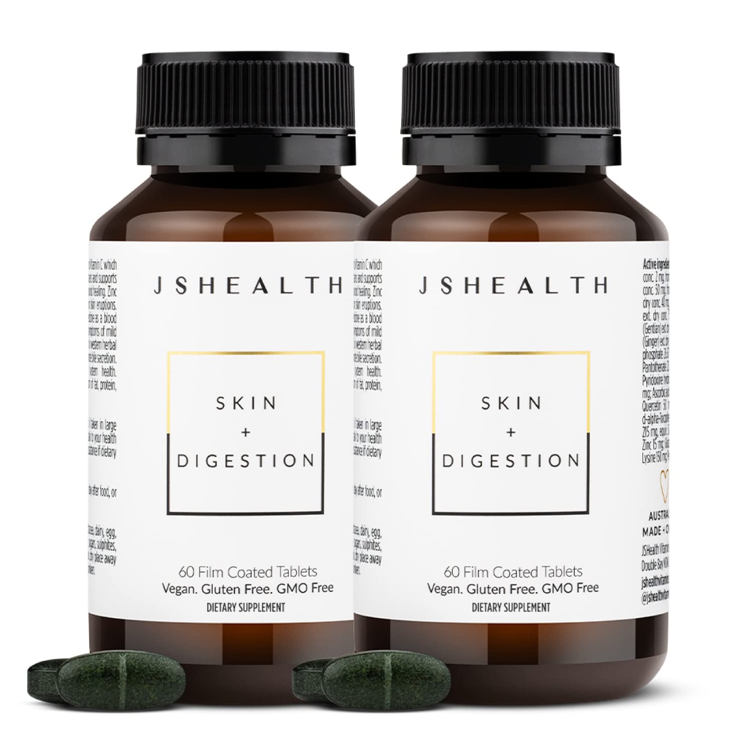 JSHealth Skin & Digestion Formula Supports Healthy Skin & Digestive Comfort | Clear Skin Supplement with Zinc, Burdock, Turmeric. Supports Healthy Skin and Digestive Comfort. Vegan (60 Tablets)