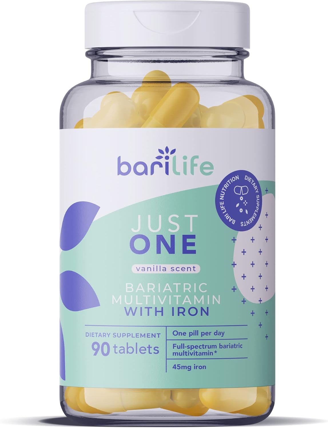 Bari Life Just One, Once Daily Bariatric Multivitamin with Iron (90 Tablets) and BariBurst Calcium Citrate Soft Chews for Gastric Bypass, Gastric Sleeve and Duodenal Switch (Sour Grape)