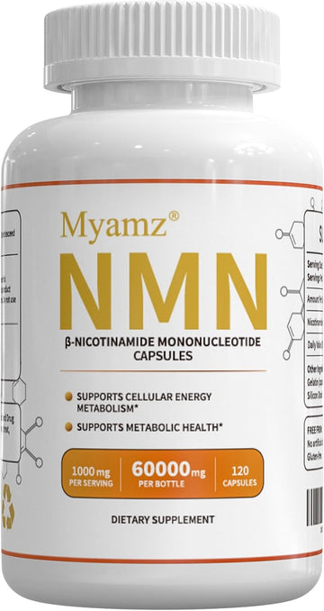 NMN Supplement 60000mg, 500mg Per Serving, Pure 99% Nicotinamide Mononucleotide – Potent NAD+ Precursor for Cellular Energy, Metabolism & Healthy Aging – Non-GMO, Shelf-Stable Formula