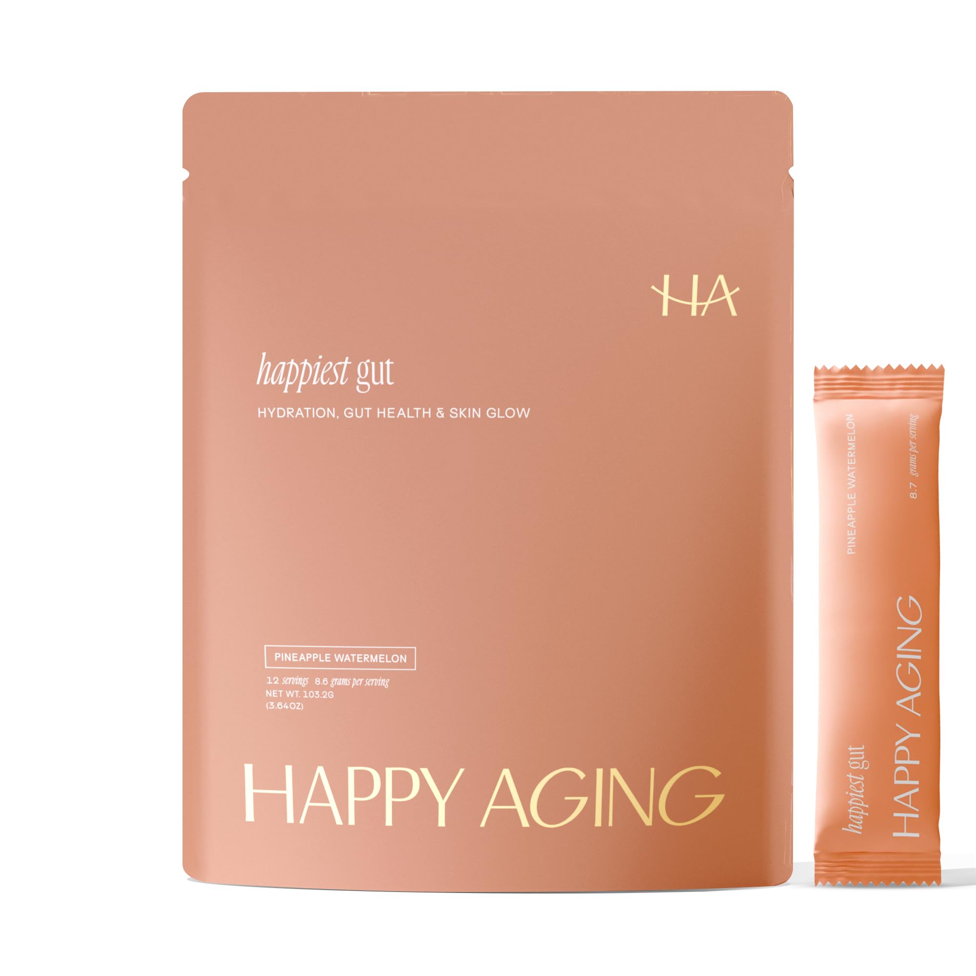 Happy Aging Electrolytes Powder Packets for Women - Sugar Free Hydration & Gut Health with Hyaluronic Acid & Bacillus Subtilis DE111 Probiotics - Dual Prebiotic System for Skin Beauty