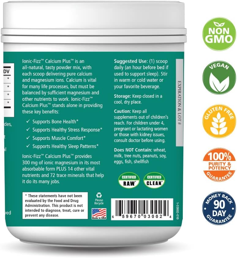 Ionic Fizz Calcium Plus by Pure Essence - Perfect Calcium/Magnesium Ratio with Vitamin A, B, C, D and Potassium Strong Bones - Mixed Berry - 14.82 oz