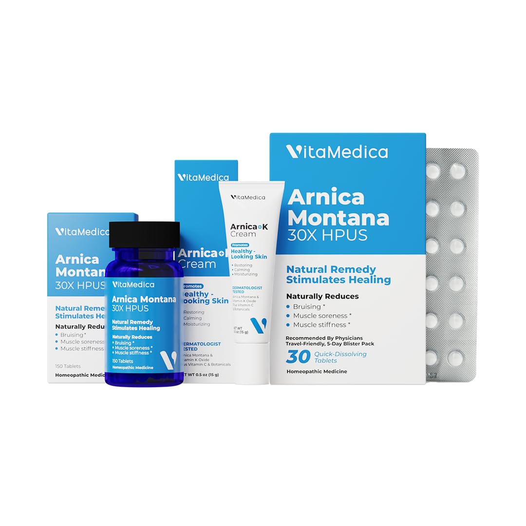 VitaMedica | Arnica & Vitamin K Cream + Arnica Montana 30X (Bottle & Blister Pack) Bundle | for Bruising, Swelling, Inflammation & Pain Relief | Softens, Calms, Moisturizes, & Restores Bruised Skin VitaMedicaBuy Supplements Australia