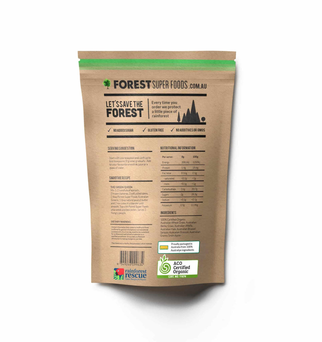 Bag of Forest Super Foods Australian Greens on a white background