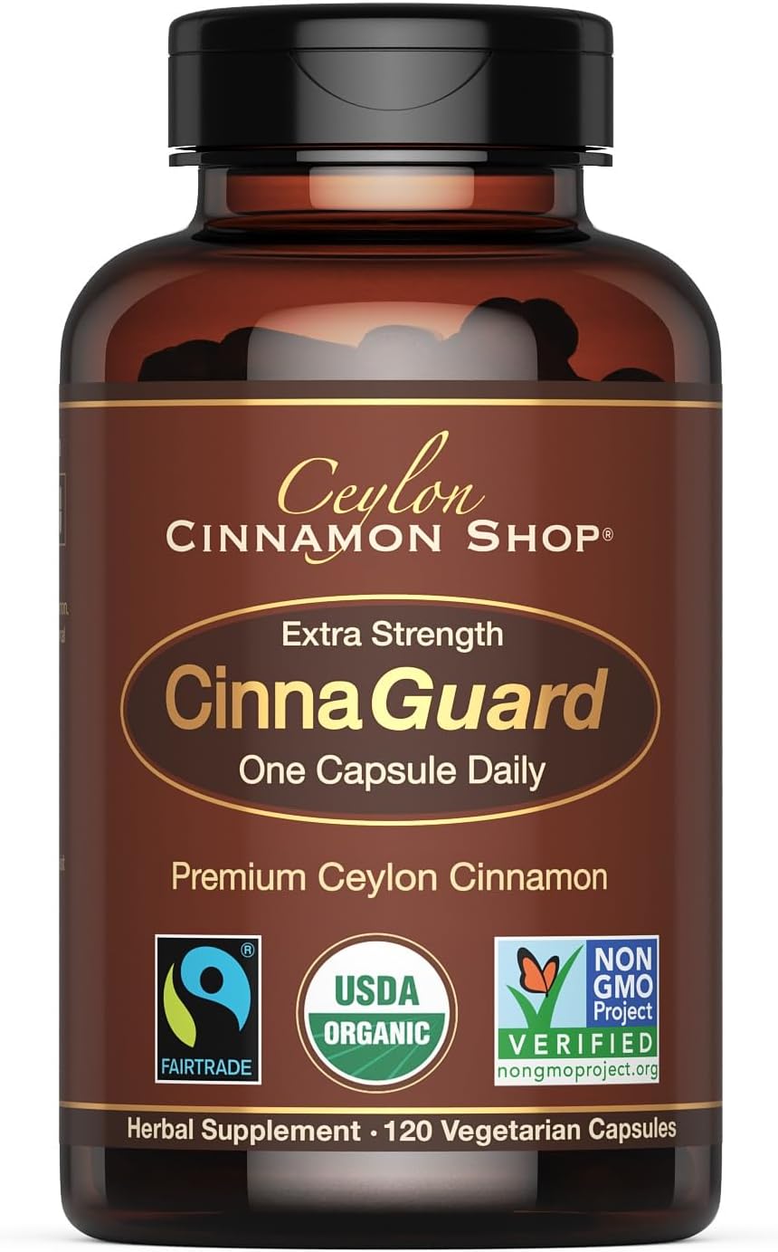 CinnaGuard™ Organic Ceylon Cinnamon Capsules, Extra Strength – 120 Count | USDA Certified Supplement, Premium Grade Clean Extract, Non-GMO, Gluten Free, 4 Month Supply, Made in the USA (GMP)